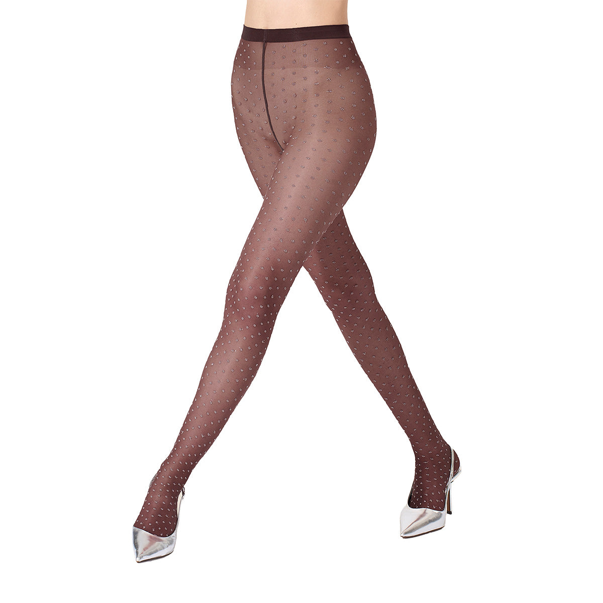 Wolford Shimmer Dots 20 Denier strømpebukser, brun - 17690 - 8231 - Dark Wood/silver