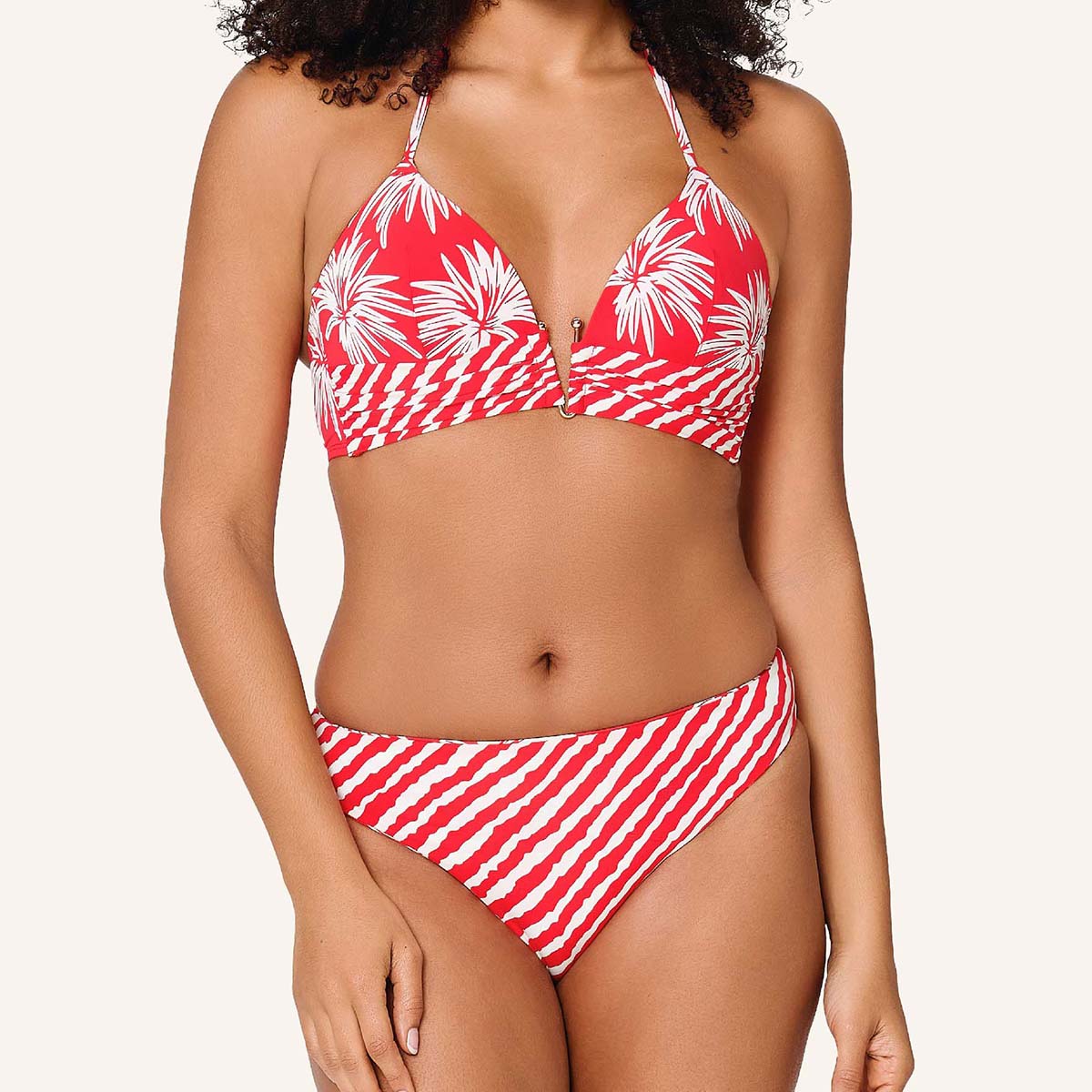 LingaDore Fresh Flowers tai bikinitrusse, rød - 8203B-2 - 343 - Leaf Stripe
